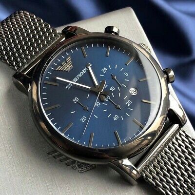Emporio Armani Luigi Gunmetal Dial and Silver Steel Bracelet Mesh 43mm Men's Watch | AR1979