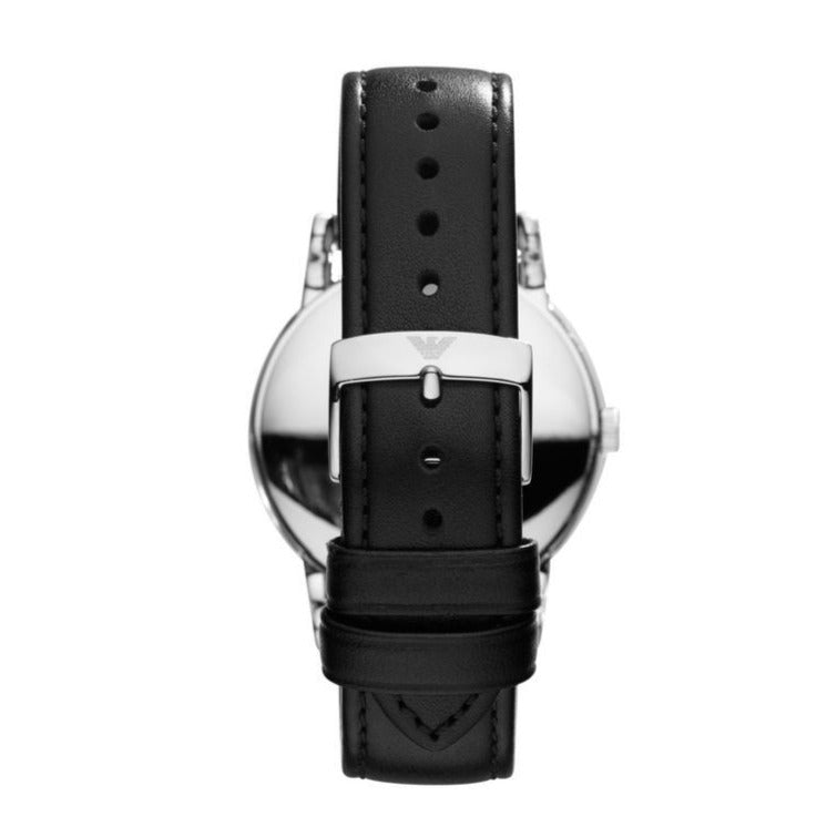 Emporio Armani Luigi Silver Dial and Black Leather 41mm Men's Watch | AR1692
