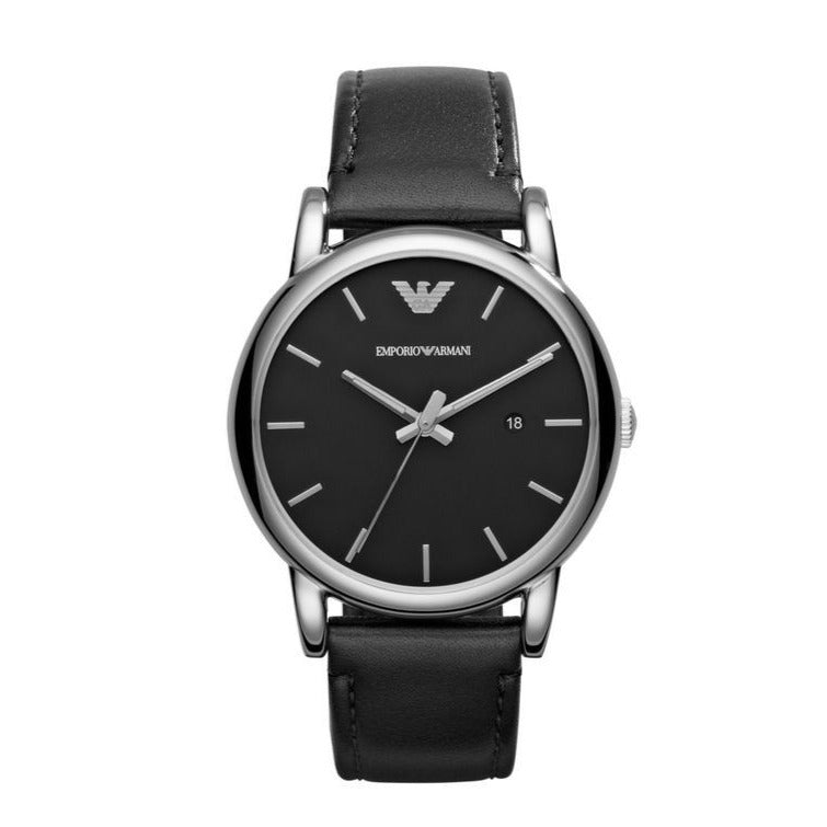 Emporio Armani Luigi Silver Dial and Black Leather 41mm Men's Watch | AR1692
