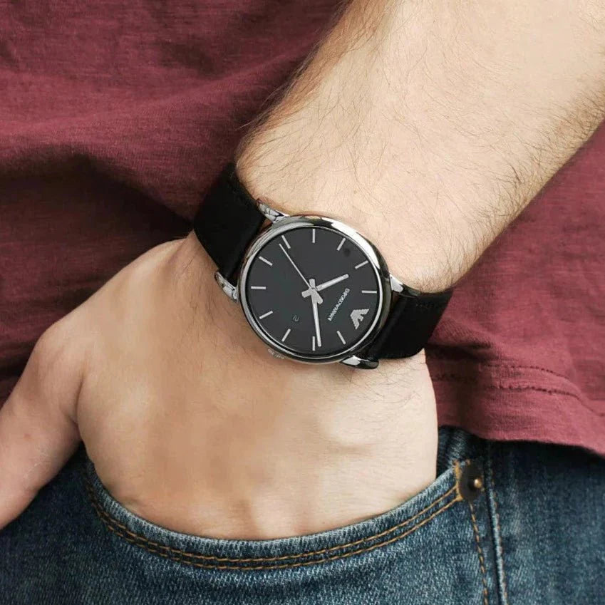 Emporio Armani Luigi Silver Dial and Black Leather 41mm Men's Watch | AR1692