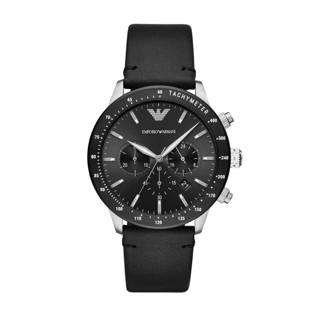 Emporio Armani Mario Black Dial and Black Leather 43mm Men's Watch | AR11243