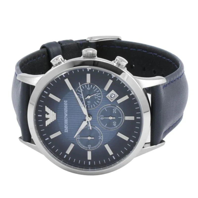 Emporio Armani Renato Blue Dial and Blue Leather 42mm Men's Watch | AR2473