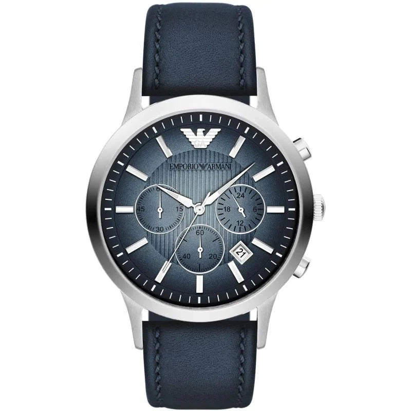 Emporio Armani Renato Blue Dial and Blue Leather 42mm Men's Watch | AR2473