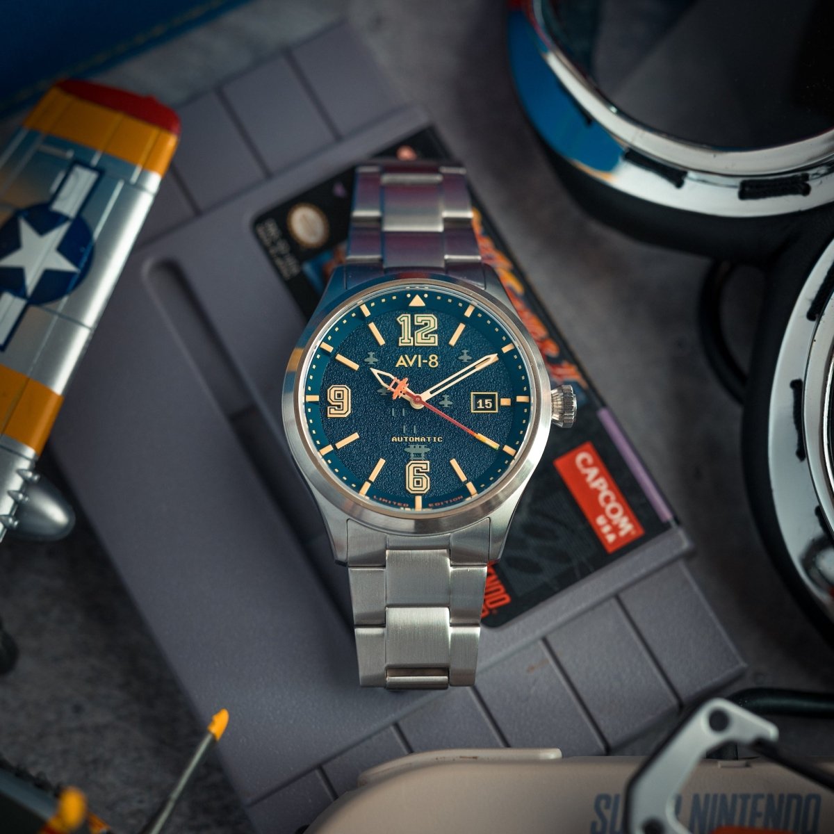 AVI - 8 Flyboy Capcom 1942 Automatic Blue Ace Av 4104 11 | TIME Watches