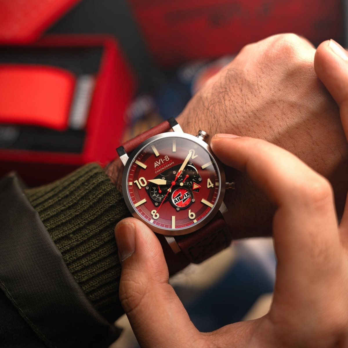 AVI - 8 Gibson Dual Time Chronograph Airfix Edition Hazard Red | TIME Watches