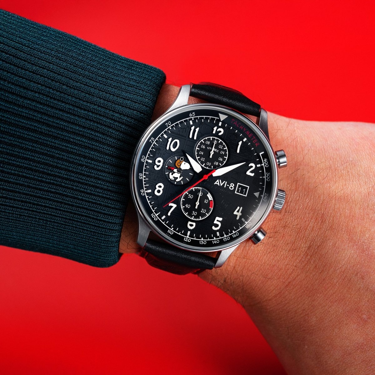 AVI - 8 Hawker Hurricane Classic Chronograph Peanuts Snoopy Flying Ace Limited Edition Ace Black Av 4132 01 | TIME Watches