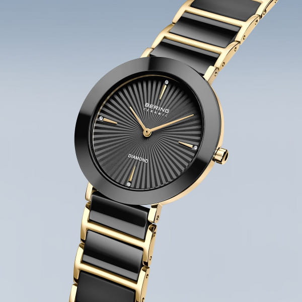 BERING Ceramic Gold Dial Polished Gold Stainless Steel Bracelet 35mm Women's Watch | 11435 - 732 | TIME Watches