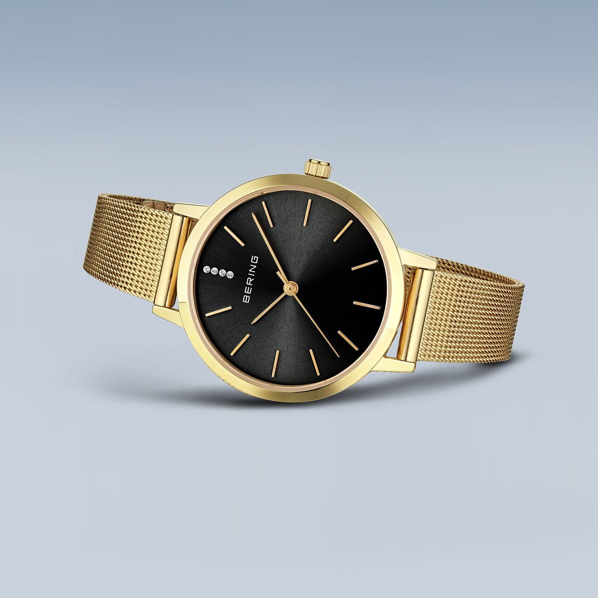 BERING Classic Black Dial and Gold Mesh Bracelet 34mm Women's Watch | 13434 - 332 | TIME Watches
