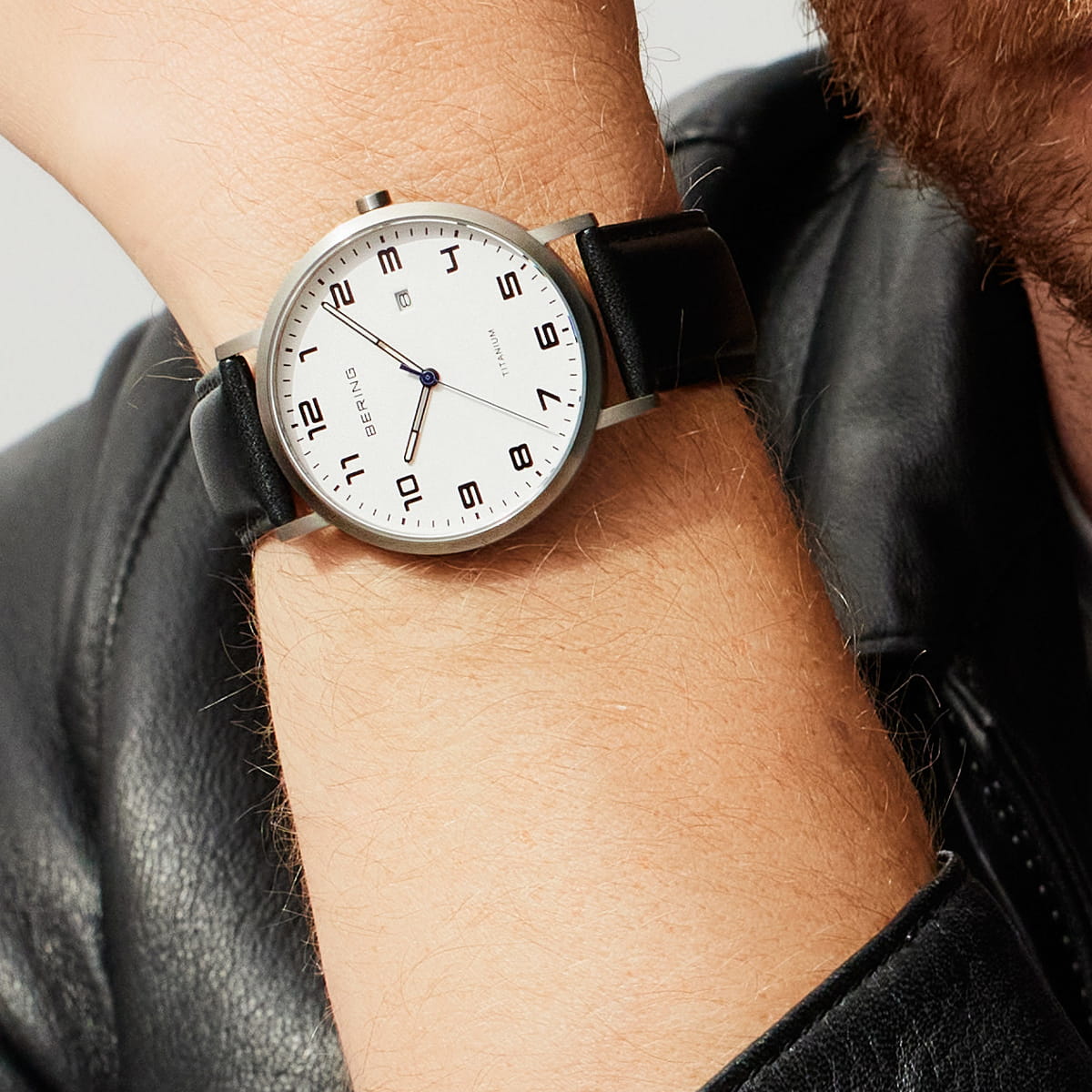 BERING Titanium White Dial and Black Leather Strap 40mm Men's Watch | 18640 - 404 | TIME Watches