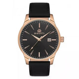 Bigotti Rose Gold Black Dial Calendar Rose Gold Hands Black Leather Strap | BG.1.10257-4