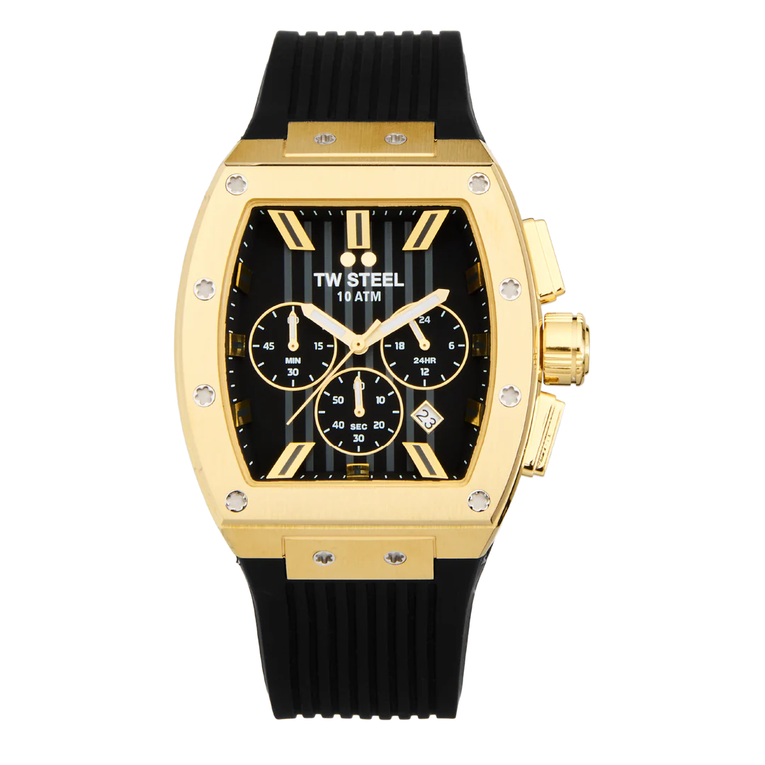 TW Steel Tonneau Black Dial and Black Rubber Strap 42mm Men's Watch | TO2