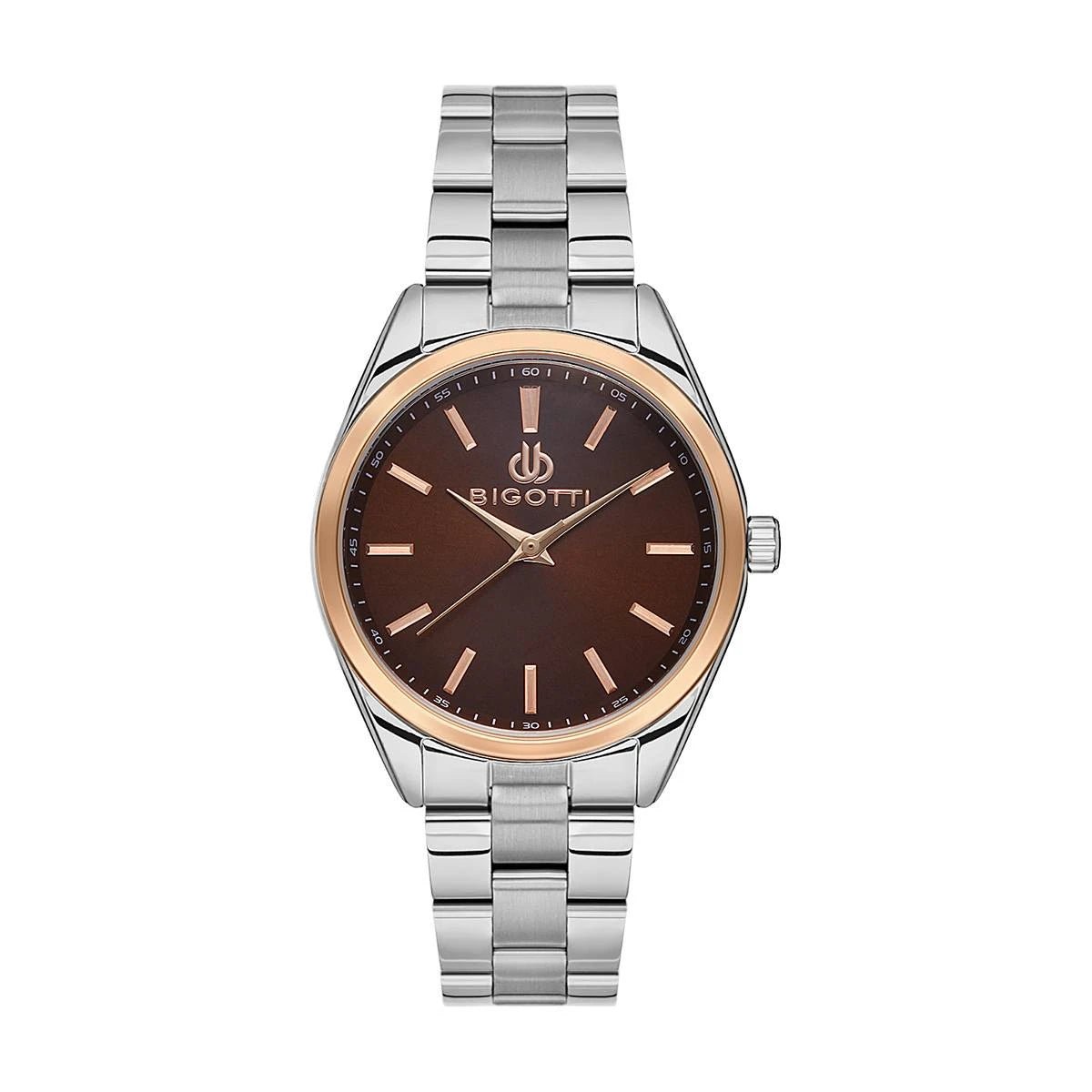 Bigotti Stainless Steel Burgundy Dial Gold Bezel Women's Watch | BG.1.10501 - 5 | TIME Watches