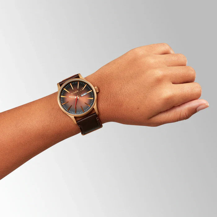 NIXON Sentry Brown Dial Brown Leather Strap Men's Watch | A1055145-00