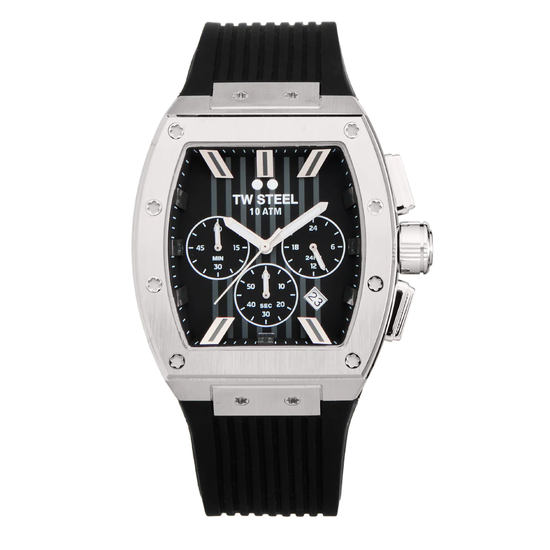 TW Steel Black & Silver Tonneau Men’s Watch | TO1