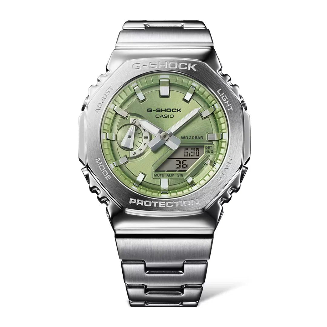 CASIO G - Shock G - Steel Digital - Analog Green Dial Silver Men's Watch | GM - 2110D - 3ADR | TIME Watches