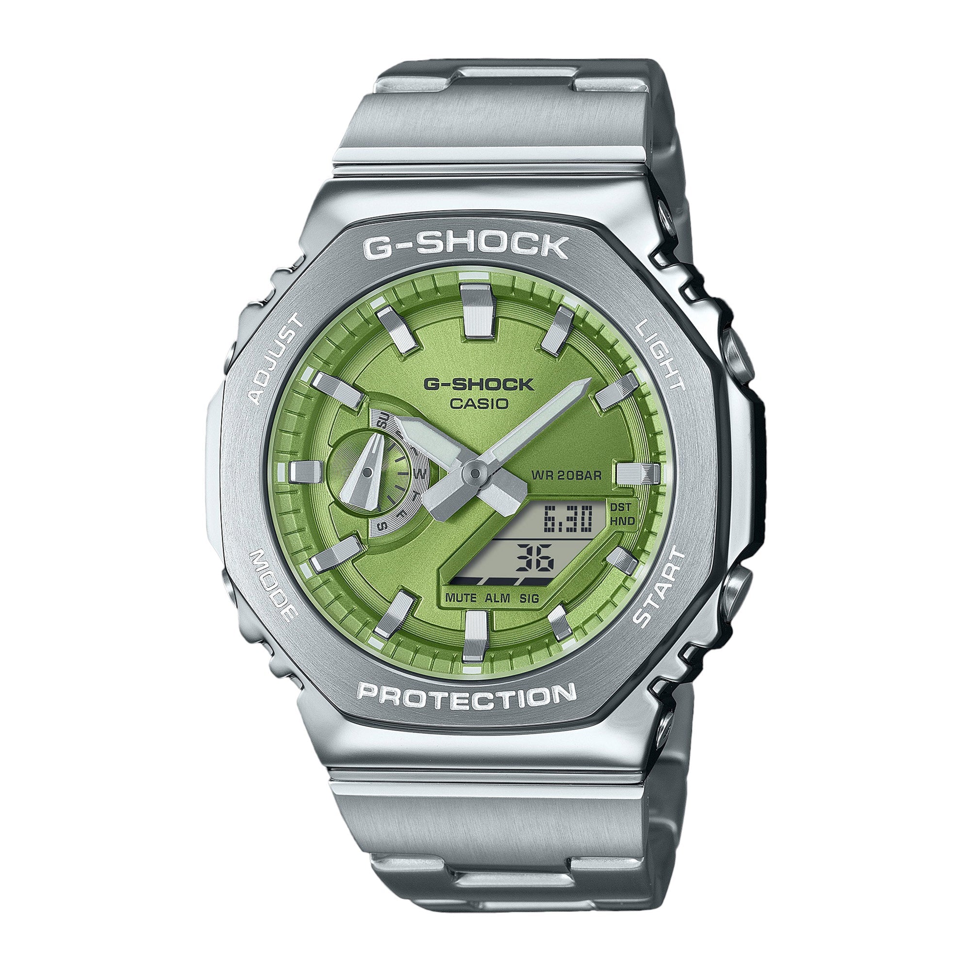 CASIO G-Shock G-Steel Digital-Analog Green Dial Silver Men's Watch | GM-2110D-3ADR