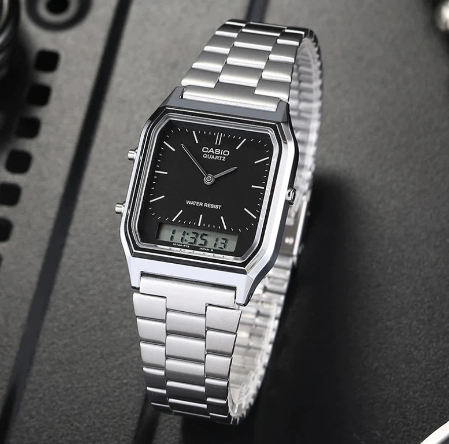 CASIO Vintage Silver & Black Analogue Digital Men's Watch | AQ230A-1DMQ | Time Watch Specialists