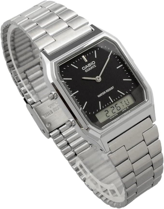 CASIO Vintage Silver & Black Analogue Digital Men's Watch | AQ230A-1DMQ | Time Watch Specialists