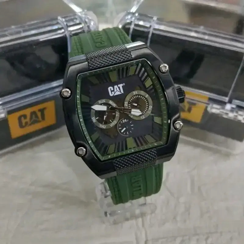 CAT Barrell Black Chrono Cushion Dial Green Batons Green Strap Men's Watch | 13.169.23.123