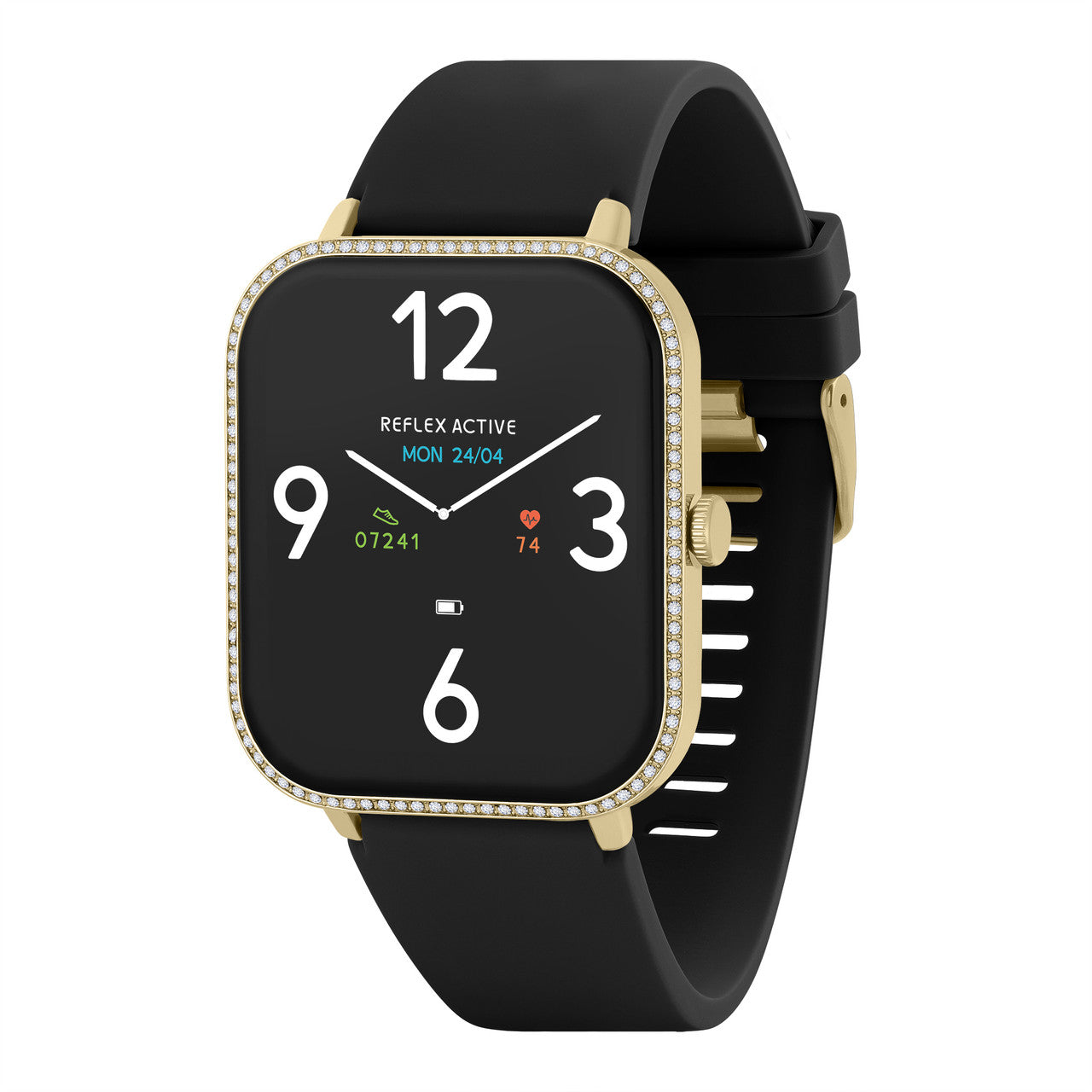 Reflex Active Series 23 Gold Case Stone Case & Black Silicone Strap Women's Smartwatch | RA23-2194