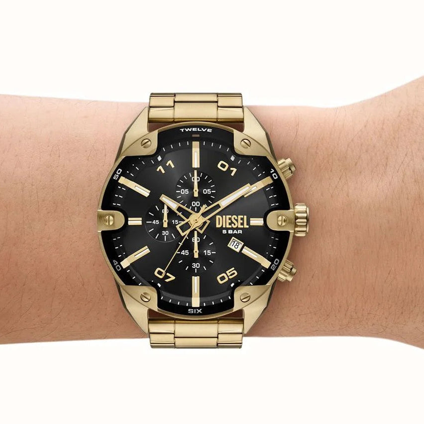 Diesel Spiked Black Dial Gold-Tone Stainless Steel Men's Watch | DZ4678