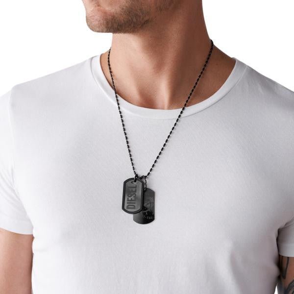 Diesel Black IP "Double Dog Tags" Stainless Steel Men's Necklace | DX0014040 | Time Watch Specialists