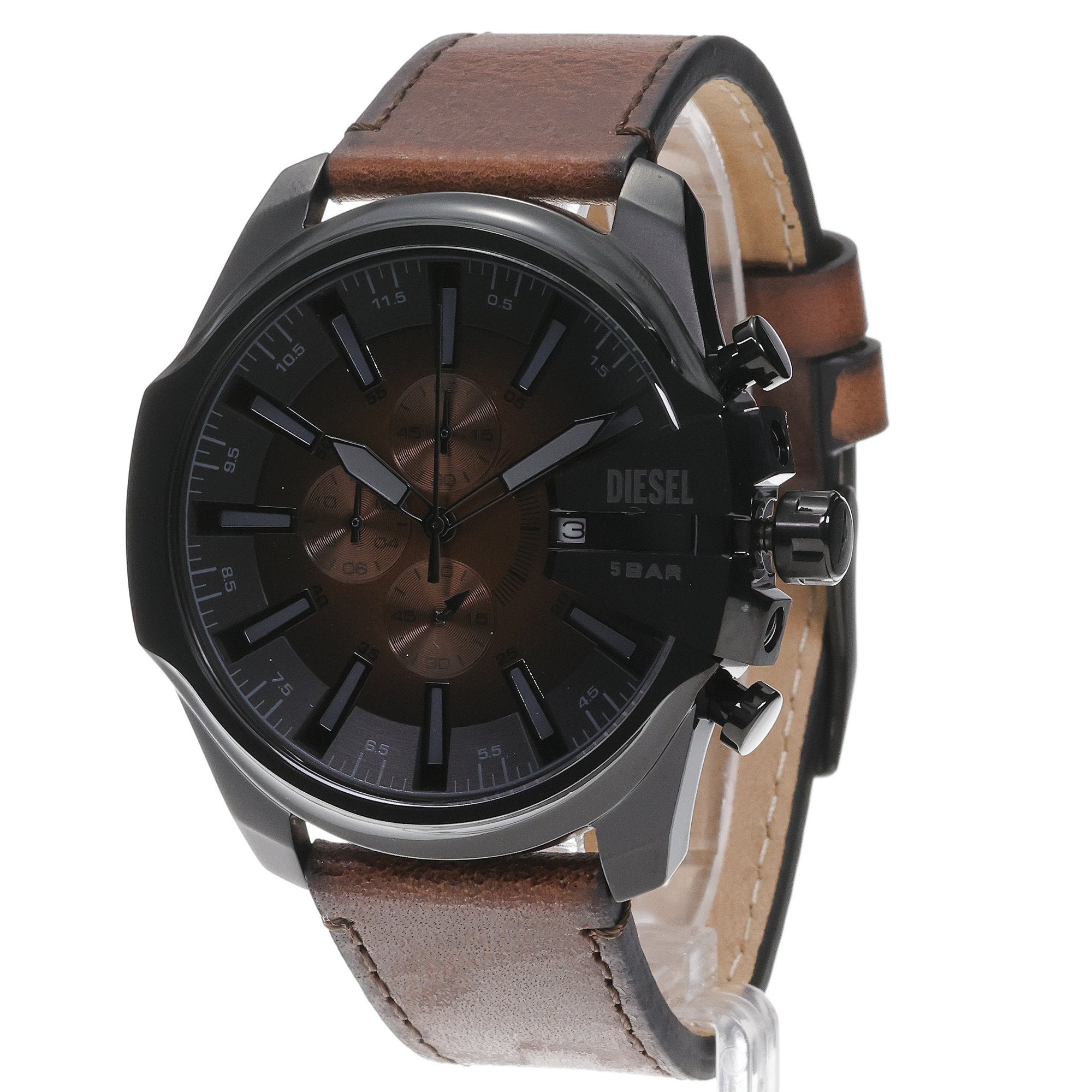 Diesel Mega Chief Black Dial Leather Strap Men's Watch | DZ4692