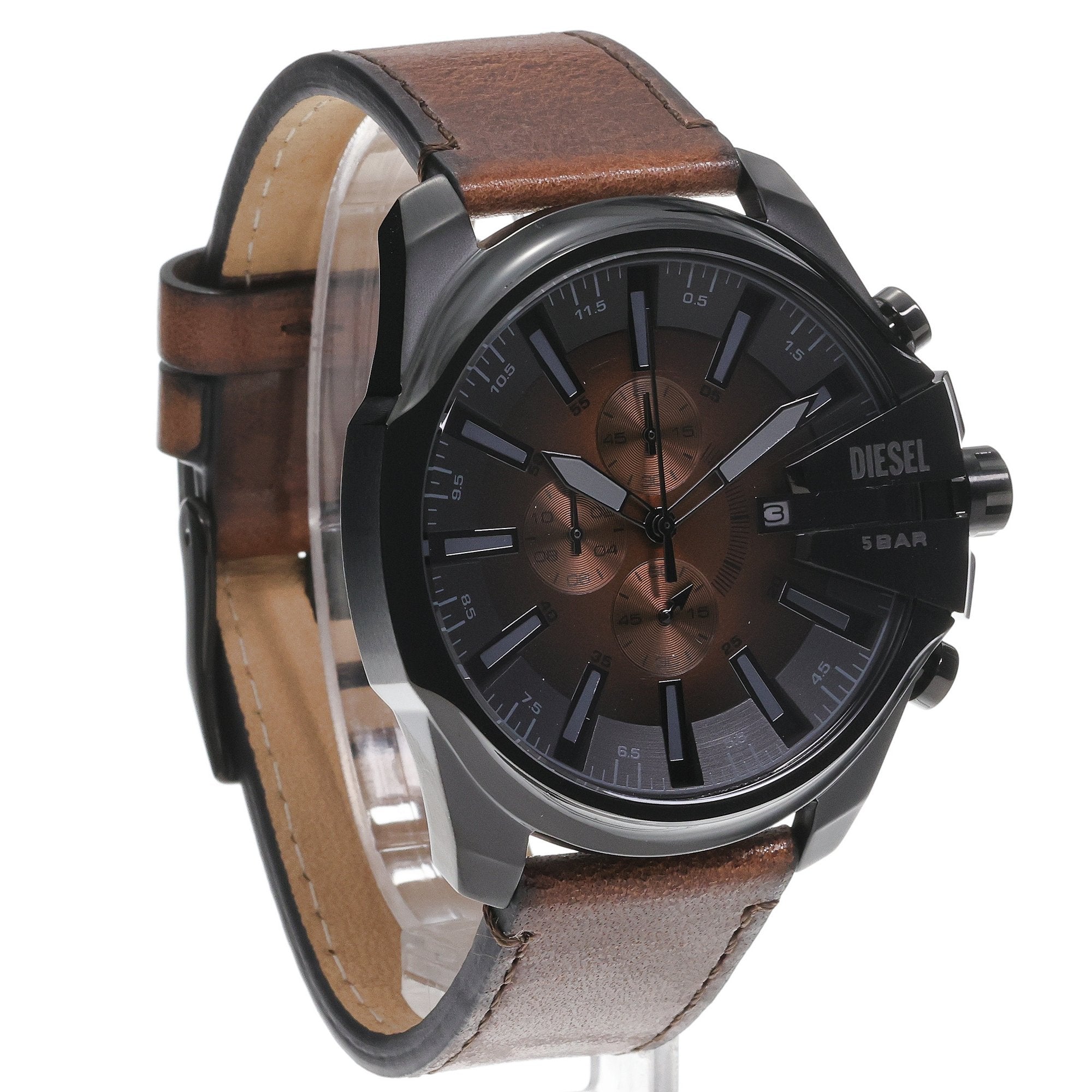Diesel Mega Chief Black Dial Leather Strap Men's Watch | DZ4692