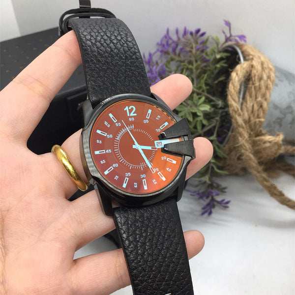 Diesel Master Chief Three-Hand Black Leather Men's Watch | DZ1657