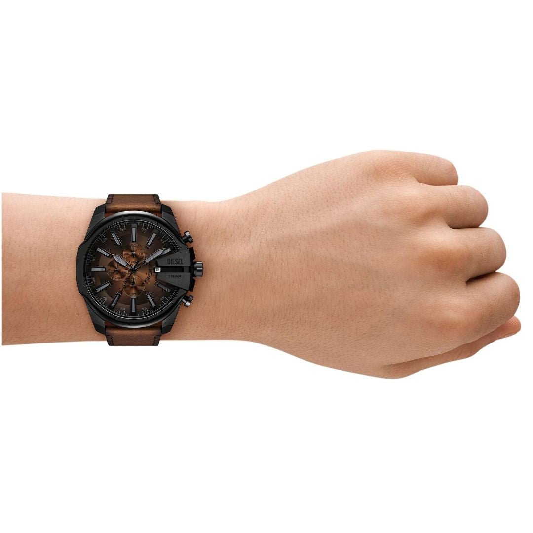 Diesel Mega Chief Black Dial Leather Strap Men's Watch | DZ4692 | TIME Watches