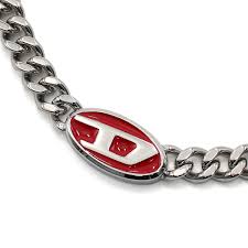 Diesel Red Lacquer and Stainless Steel Chain Unisex Necklace | DX1446040 | Time Watch Specialists