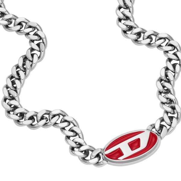 Diesel Red Lacquer and Stainless Steel Chain Unisex Necklace | DX1446040 | Time Watch Specialists