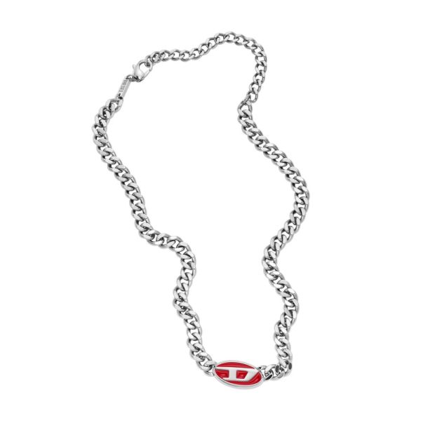 Diesel Red Lacquer and Stainless Steel Chain Unisex Necklace | DX1446040 | Time Watch Specialists