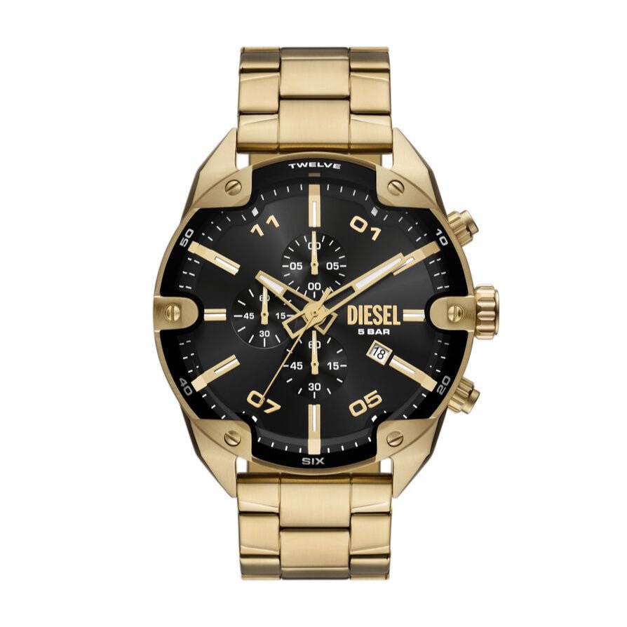 Diesel Spiked Black Dial Gold - Tone Stainless Steel Men's Watch | DZ4678 | TIME Watches