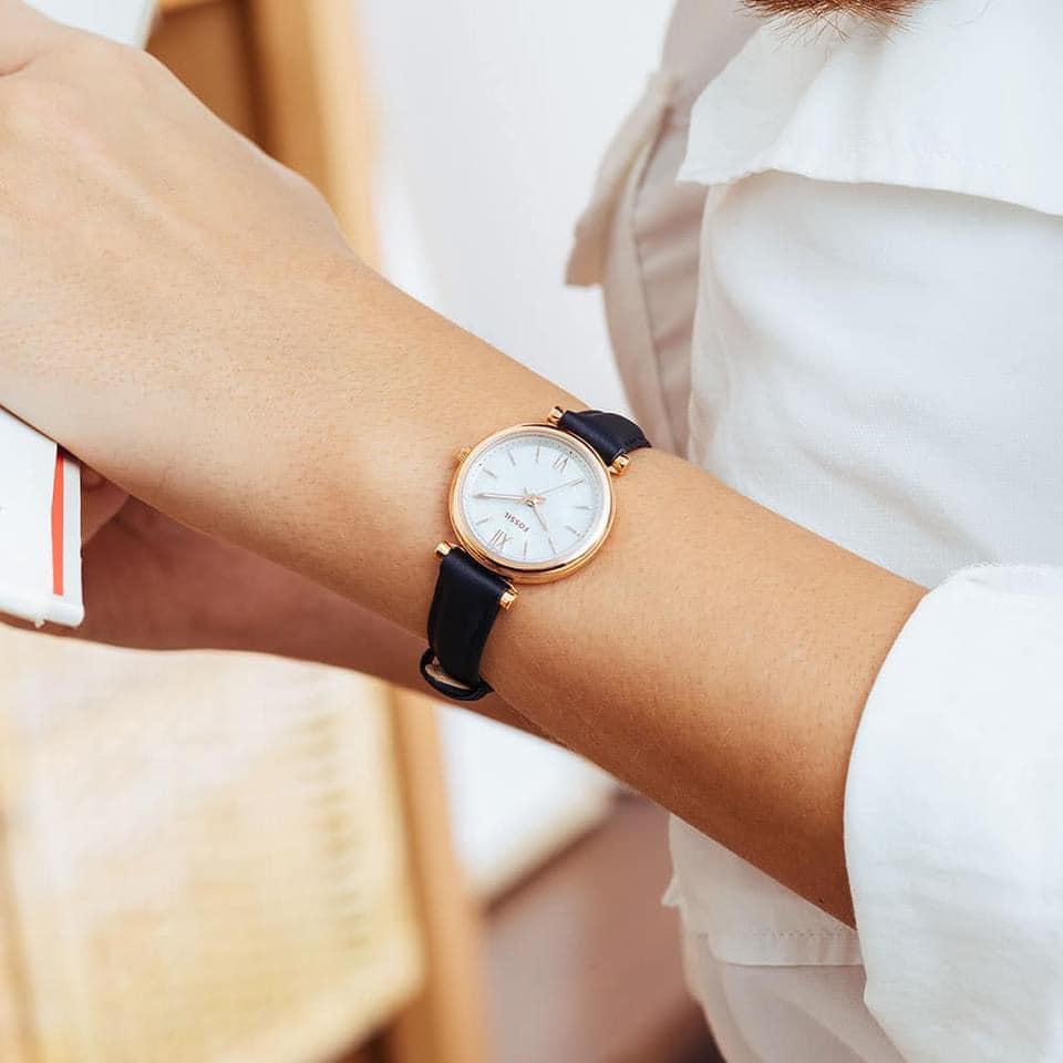 Fossil Carlie Mini Three-Hand Navy Leather Watch | ES4502