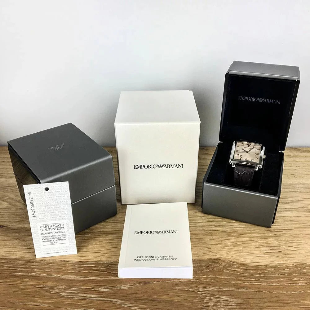 Emporio Armani Aviator Black Dial and Black Leather 44mm Men's Watch | AR11383