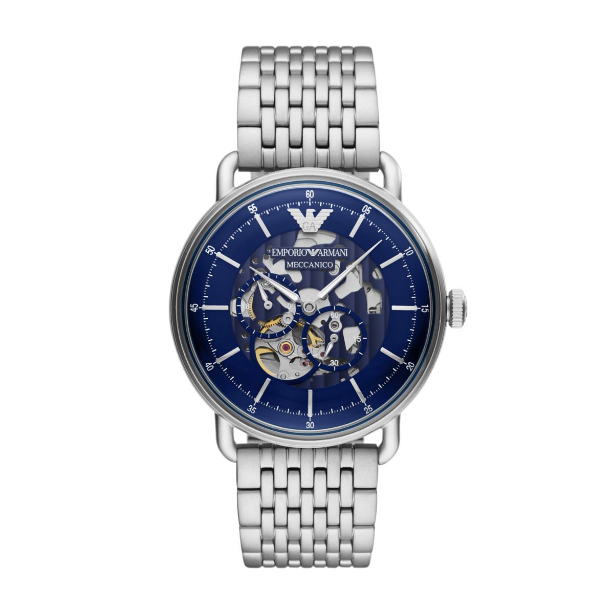 Emporio Armani Aviator Black Dial and Silver Stainless Steel 44mm Men's Watch | AR60024