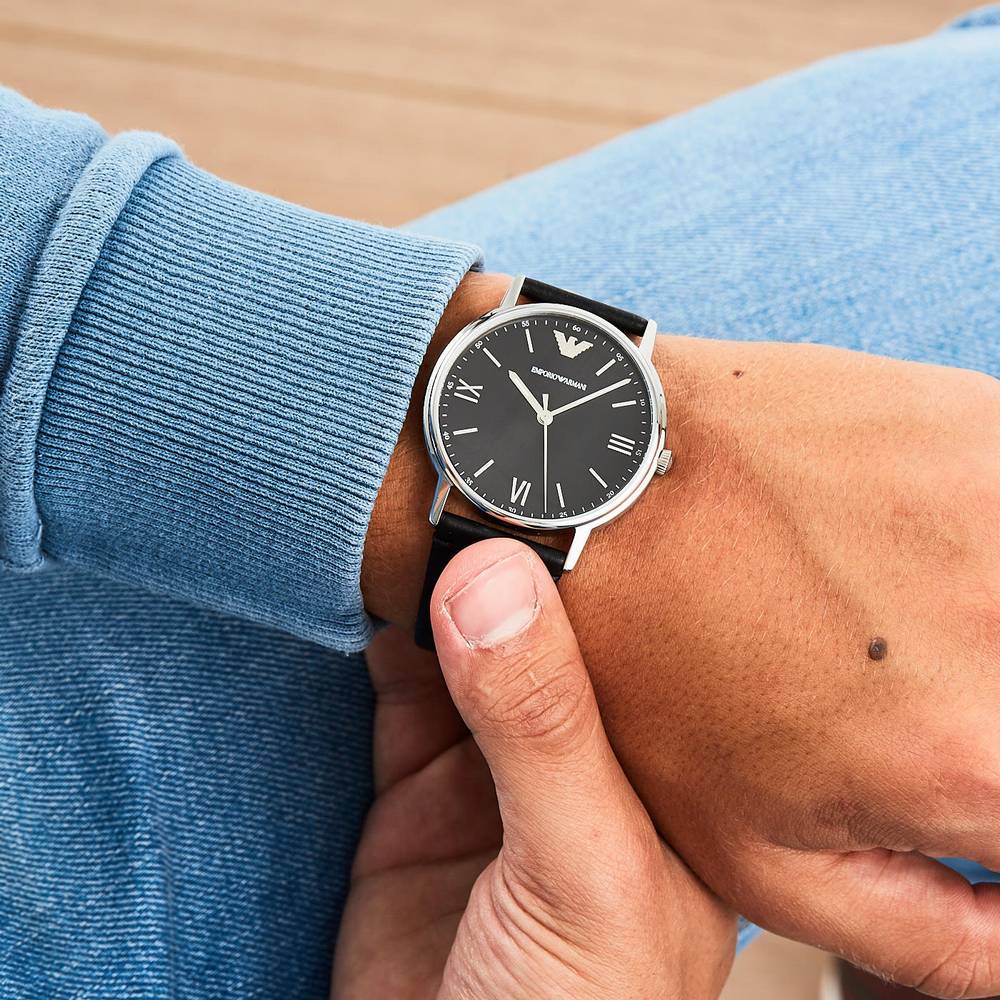 Emporio Armani Classic Black Dial and Black Leather 42mm Men's Watch | AR11013