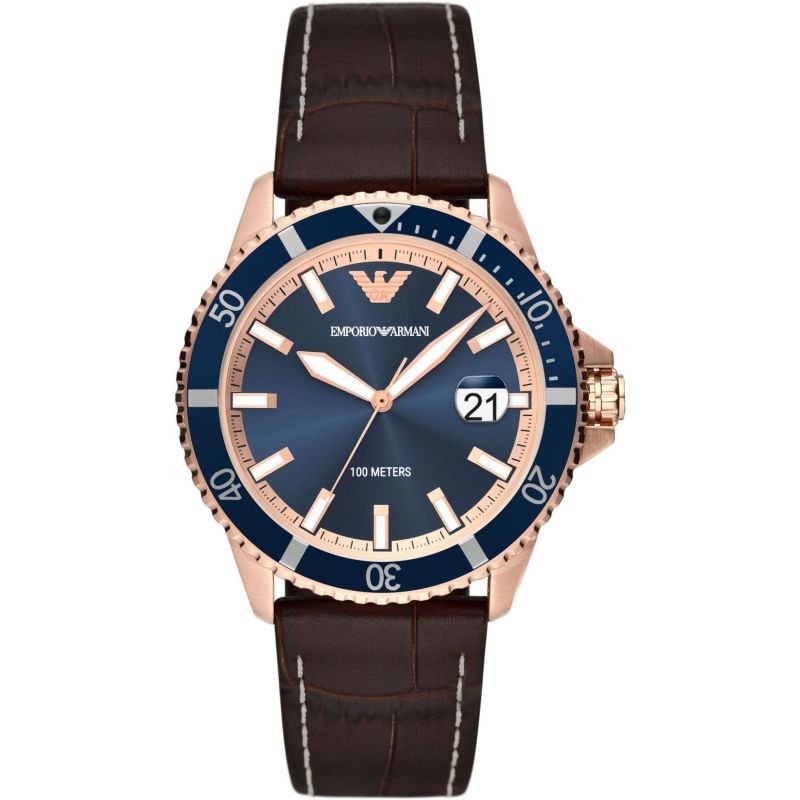Emporio Armani Claudio Blue Dial and Brown Leather 42mm Men's Watch | AR11556