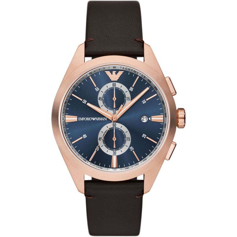 Emporio Armani Claudio Blue Dial and Brown Leather 43mm Men's Watch | AR11554