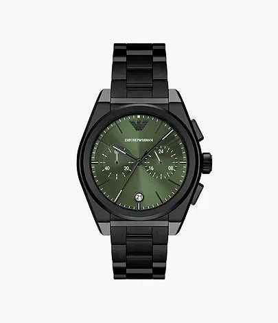 Emporio Armani Chronograph Green Dial and Black Stainless Steel 43mm Men's Watch | AR11562