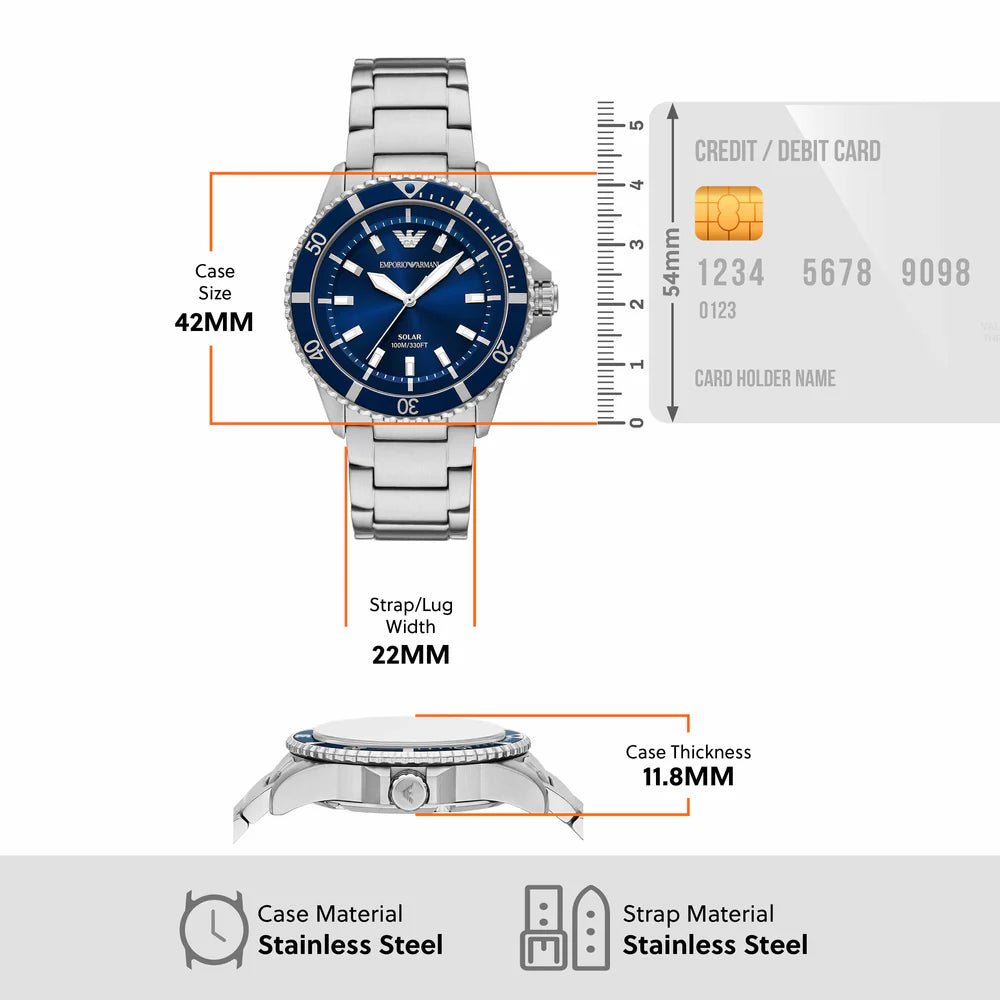 Emporio Armani Chronograph Blue Dial and Silver Stainless Steel 43mm Men's Watch | AR11697 | TIME Watches