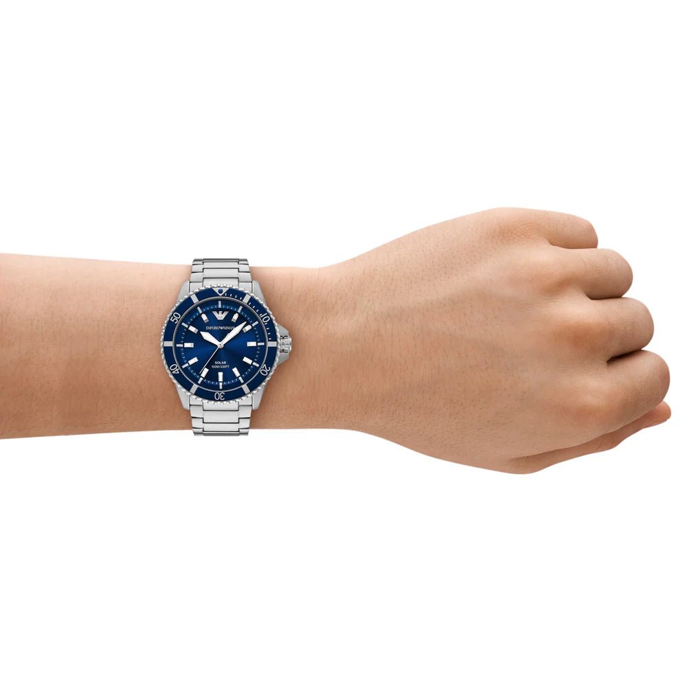 Emporio Armani Chronograph Blue Dial and Silver Stainless Steel 43mm Men's Watch | AR11697 | TIME Watches