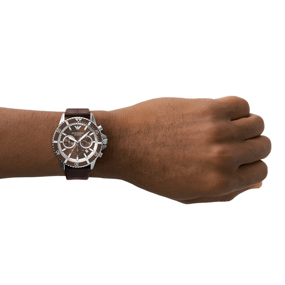 Emporio Armani Diver Black Dial and Black Leather 44mm Men's Watch | AR11486