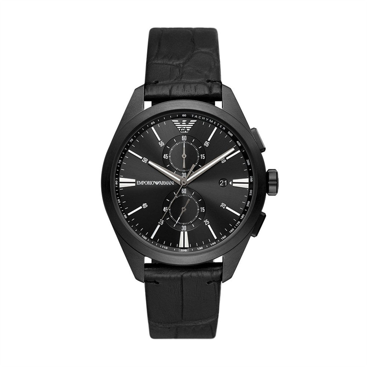 Emporio Armani Chronograph Dial and Black Leather 46mm Men's Watch | AR11483