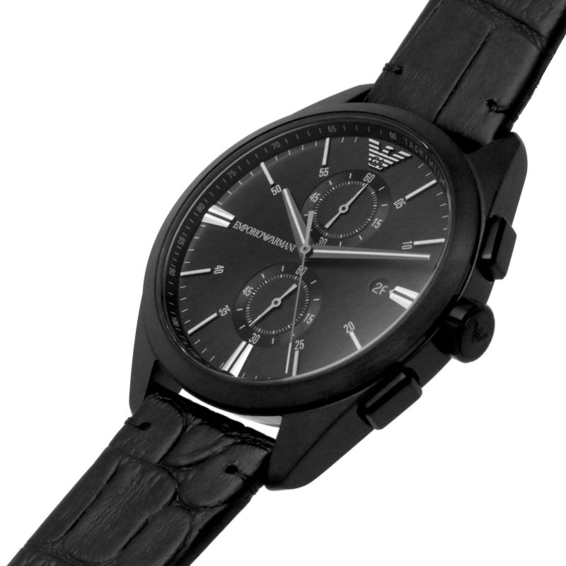 Emporio Armani Chronograph Dial and Black Leather 46mm Men's Watch | AR11483