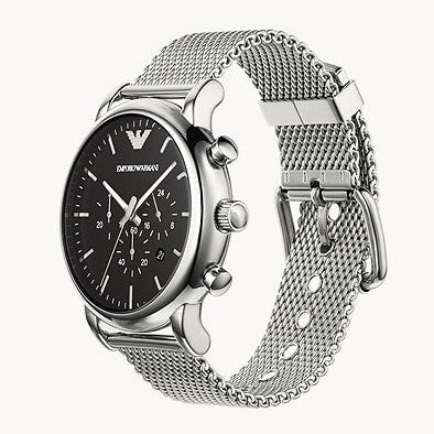Emporio Armani Chronograph Black Dial and Silver Steel Bracelet Mesh 44mm Men's Watch | AR1808