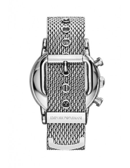Emporio Armani Chronograph Black Dial and Silver Steel Bracelet Mesh 44mm Men's Watch | AR1808