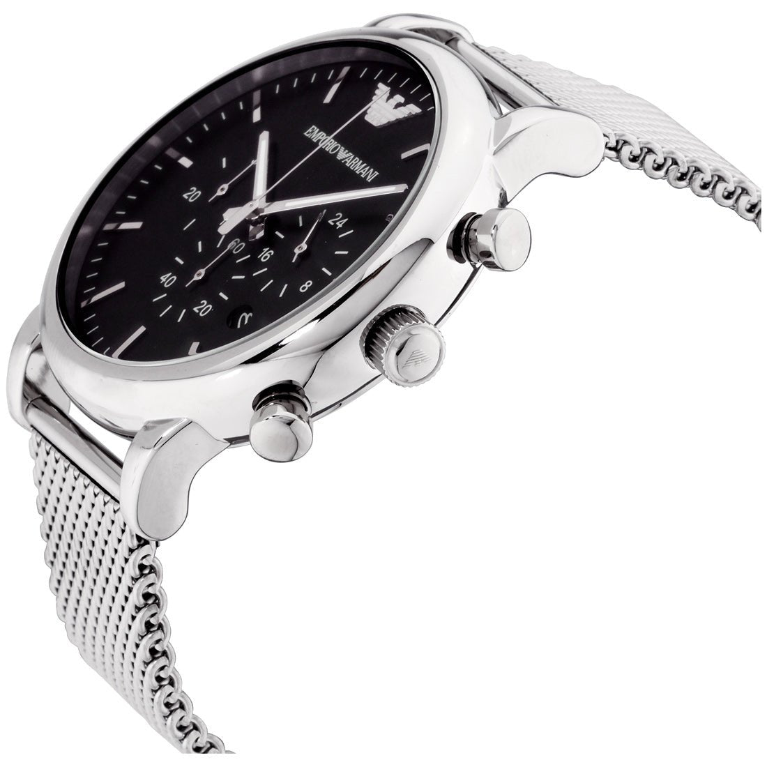 Emporio Armani Chronograph Black Dial and Silver Steel Bracelet Mesh 44mm Men's Watch | AR1808