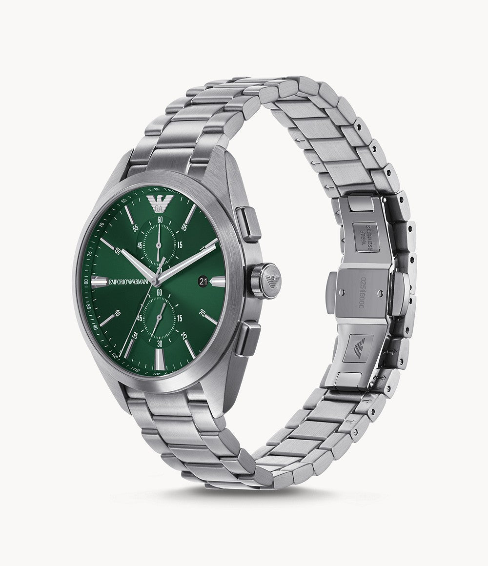 Emporio Armani Chronograph Black Dial and Silver Stainless Steel 43mm Men's Watch | AR11480